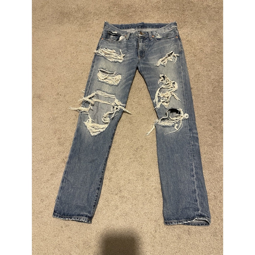 Ralph Lauren Denim & Supply Womans Destroyed Ripped Boyfriend Blue Jeans Size 25